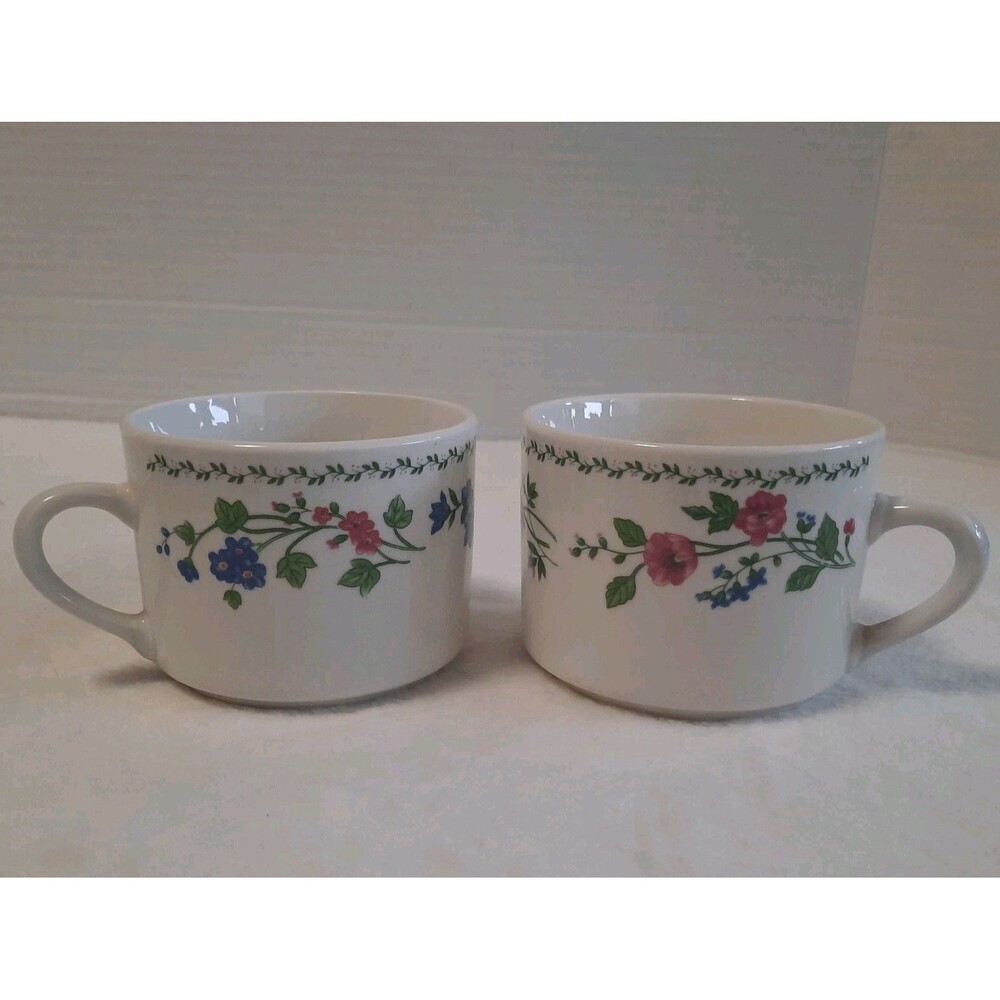Farberware English Garden 225 Stoneware Mugs Set 2 Floral Coffee Cups 1993